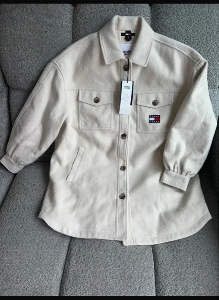 Manteau veste chemise chaude coupe oversize beige crème Tommy Hilfiger neuve