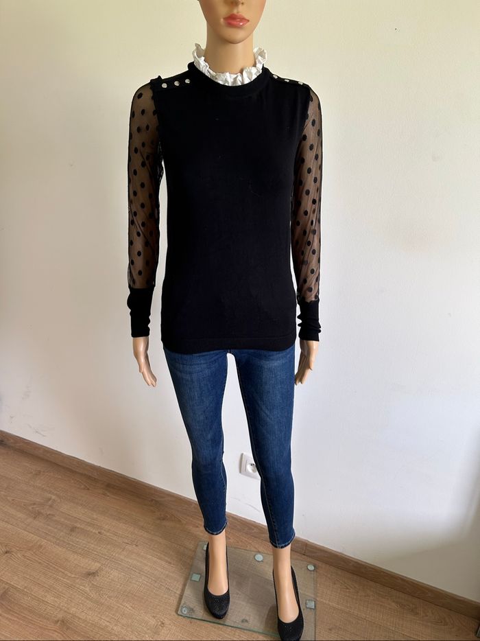 Pull noir et blanc à manches longues Morgan taille XS TBE - photo numéro 3