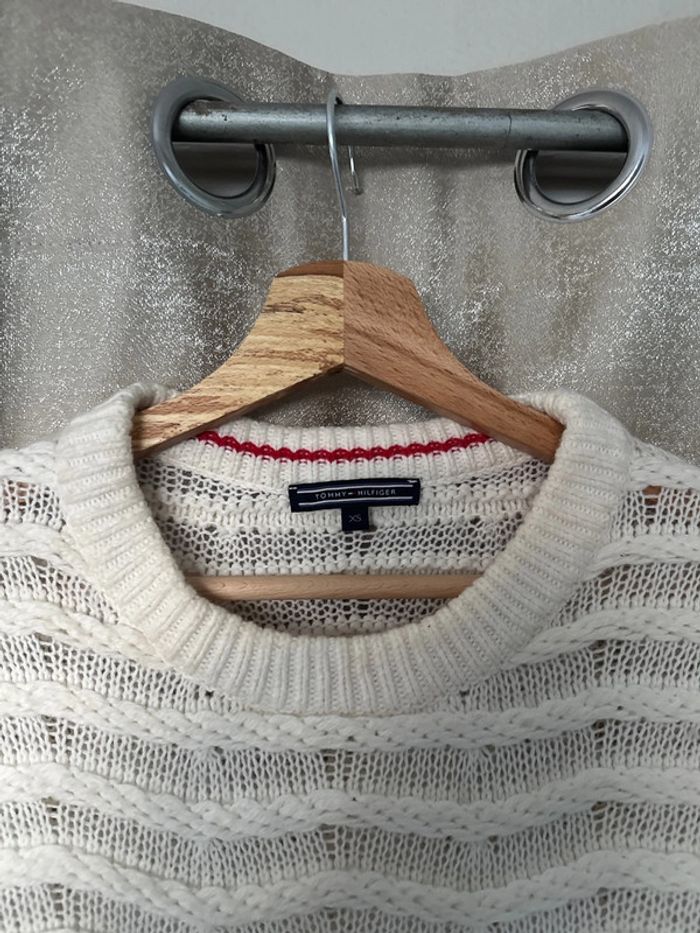 Pull ajouré Tommy Hilfiger femme – blanc cassé – Taille XS - photo numéro 2