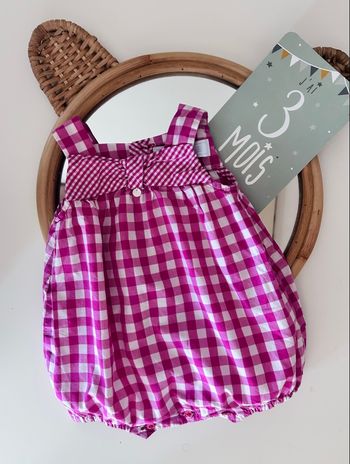 🌸 FILLE 3 mois - barboteuse à carreau vichy tartine et chocolat - très bon état