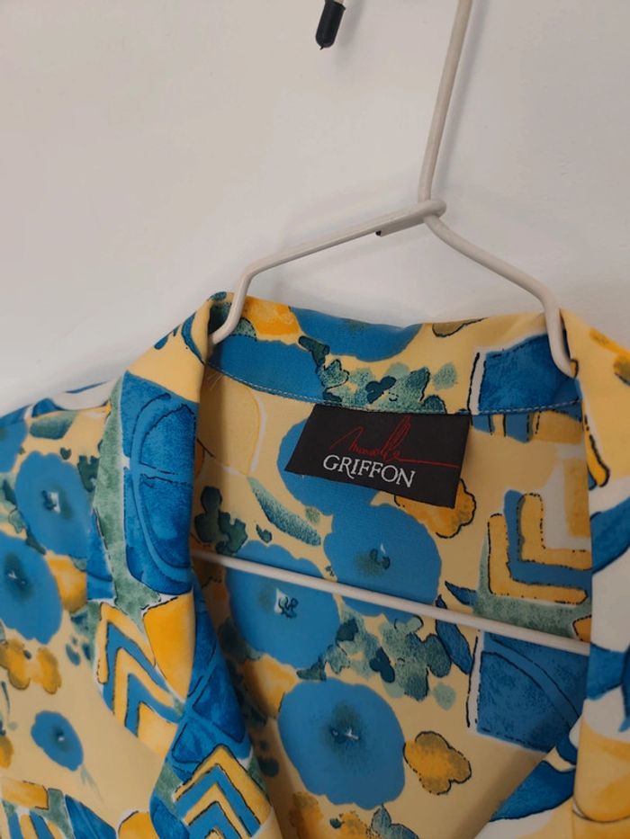 Chemise manches courtes Marcelle griffon taille 42 motifs fleurs jaune et bleu - photo numéro 3