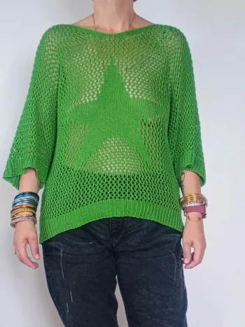 pull transparent vert type maille etoile
