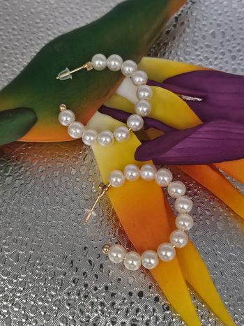 Créoles avec perles d eau douce, en acier inoxydable