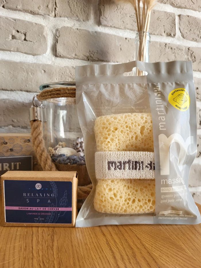 Lot savon au lait de chèvre+ gant porte savon