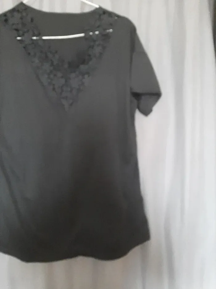tunique tee shirt  macramé manches courtes noir neuf taille L - photo numéro 5
