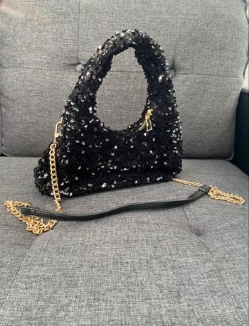 Sac à main sequins noir – Cache-Cache – Chaîne dorée – Comme neuf