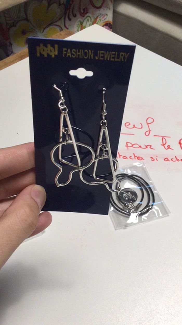 Bijoux acier ensemble locollier bracelet boucles oreilles l’être neuf - photo numéro 5