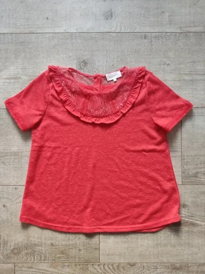 Blouse manches courtes corail et dentelles ajourée taille M Grace & Mila - photo numéro 8