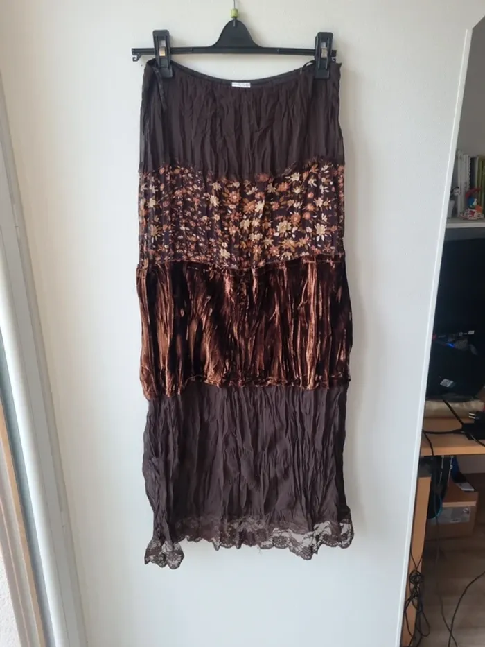jupe longue vintage bi matiere fleuris