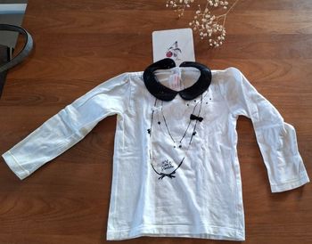 Tee-shirt manche longue blanc et col à paillettes _ 4 ans _ gemo