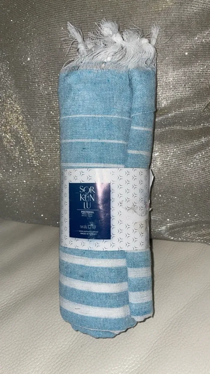 Fouta Pestemal turc Sor Kun Lu neuf - Serviette de plage / Hammam 100x180cm - photo numéro 3