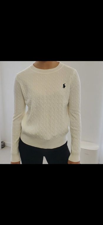Pull torsadé Polo Ralph Lauren blanc taille XS