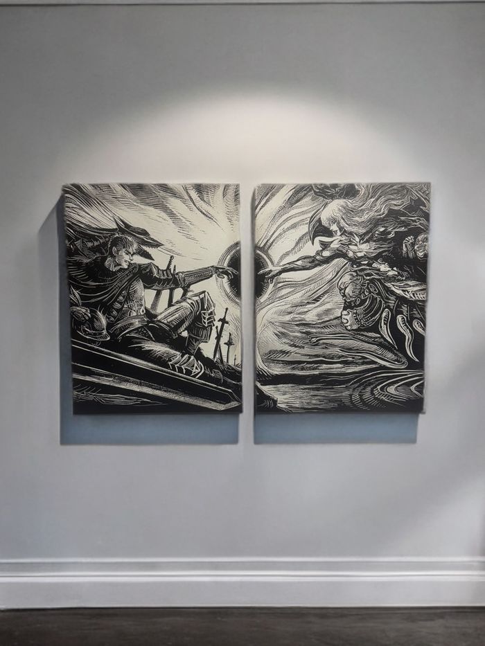 Lot 2 tableaux Guts vs Griffith manga Berserk en toile 30x40 cm