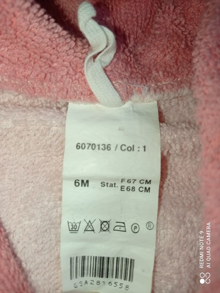 Peignoir de bain éponge avec capuche, fille, taille 6 moisM - photo numéro 4