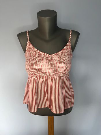 Crop top à bretelles rayé rouge et blanc Hollister, taille L, élastique au niveau de la poitrine