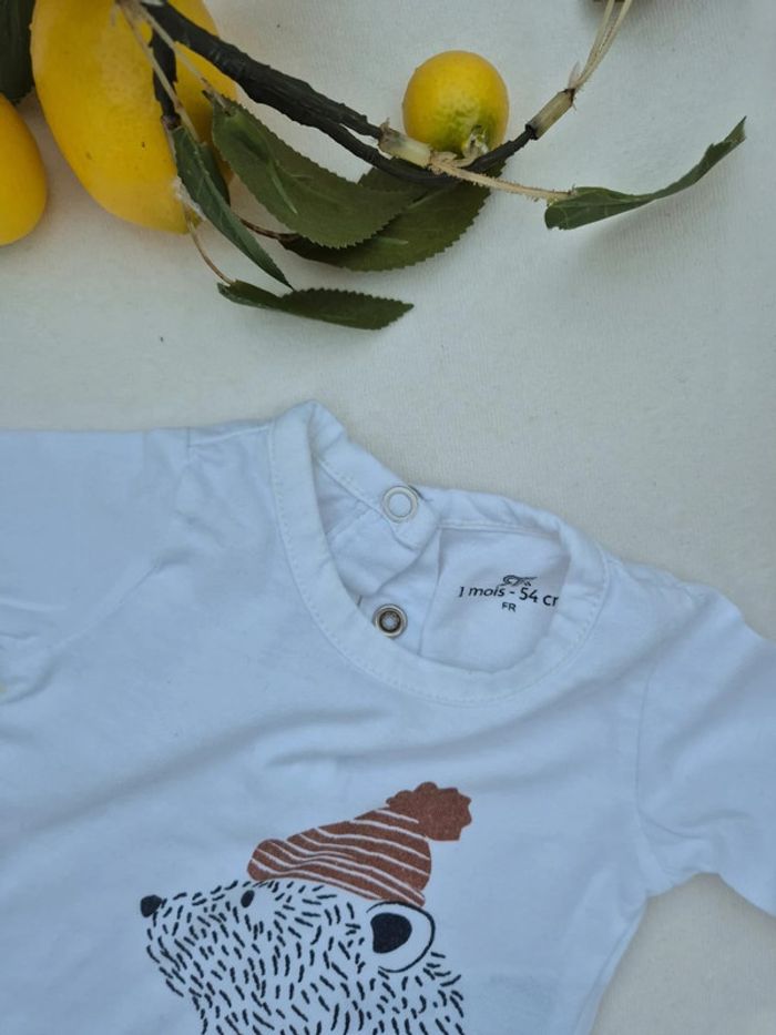 T-shirt bébé La Redoute ours taille 1 mois longues manches - photo numéro 2
