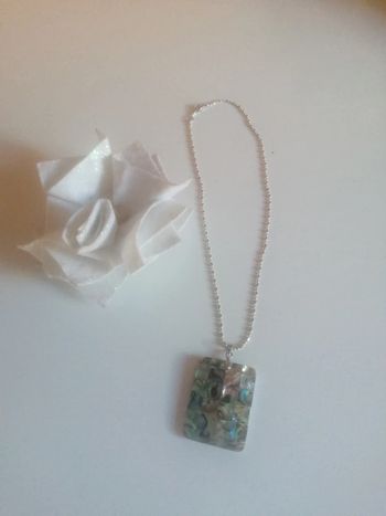 🌸Collier en argent massif et pendentif nacre et émaillé