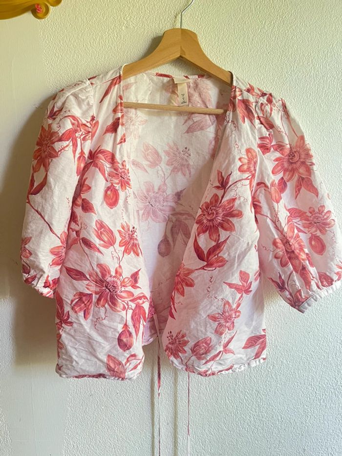 Chemisier croisé manches bouffantes rose et blanc H&M 36 - photo numéro 4