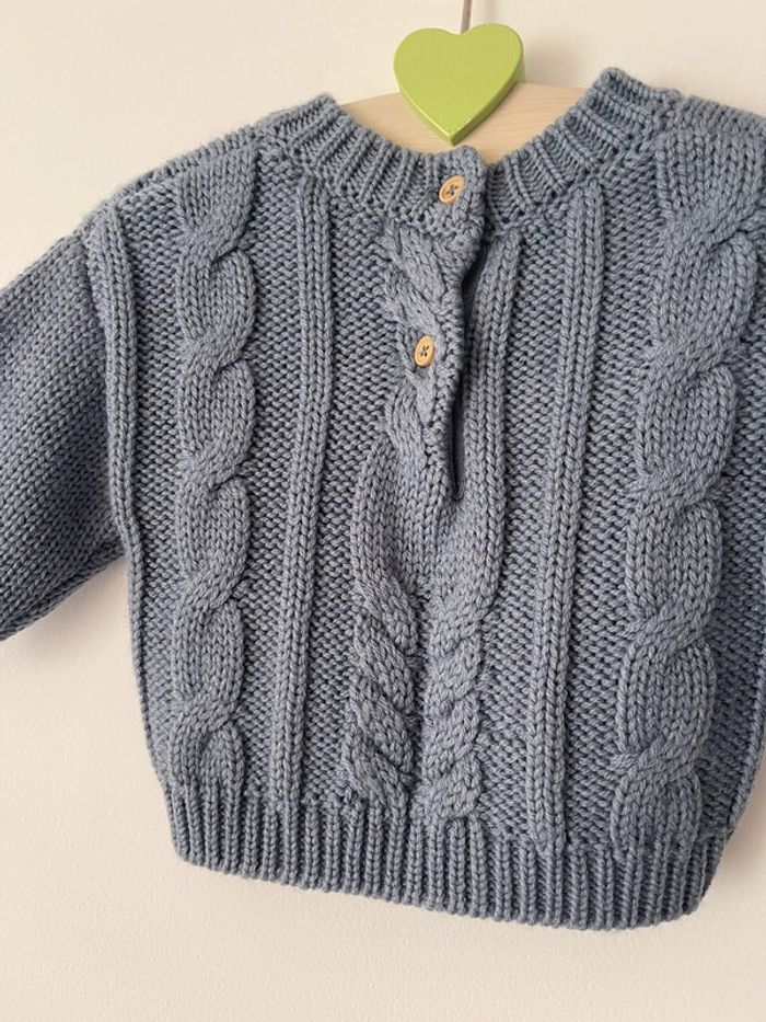 Pull bleu grisé neuf jamais porté boutchou taille 1 mois de chez Monoprix - photo numéro 3