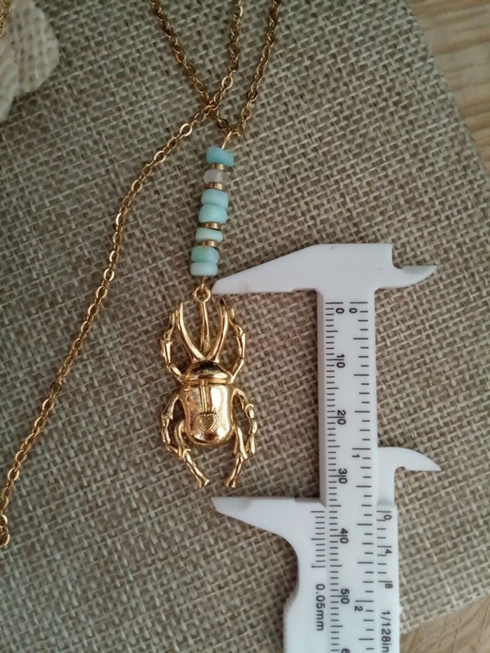 Collier scarabée et pierres d'Opale bleu naturelles - photo numéro 2