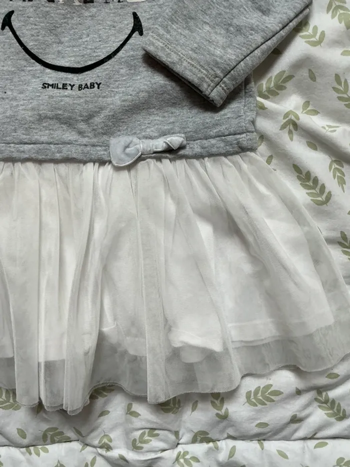 robe manches longues gris et blanc jupe tutu avec jupon 23 mois smiley - photo numéro 6