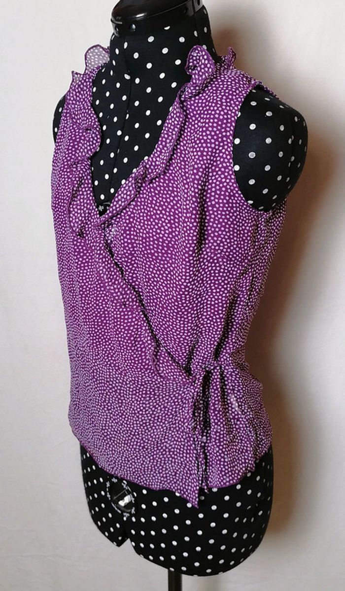 Top cache-cœur à volants violet pois blanc Taille 40 Etam - photo numéro 8