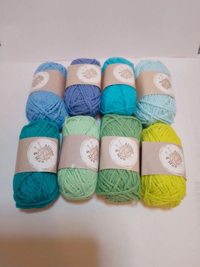 Fil de coton vert bleu x8