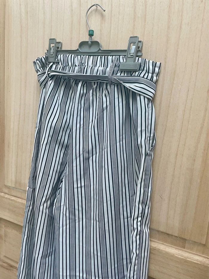 Pantalon fluide large à rayures avec ceinture nouée – Taille haute XS - photo numéro 8