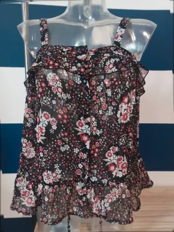 Superbe top noir fleuri In Extenso neuf femme taille 36