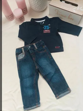 Ensemble polo manches longues et jean Kiabi garçon 12 mois