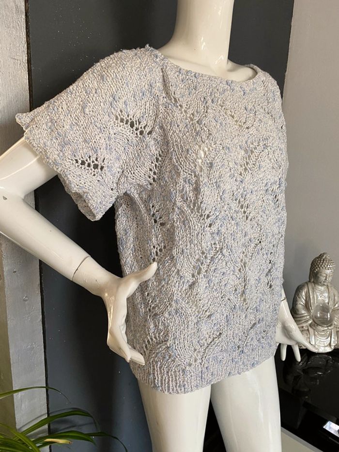Pull en coton motifs ajourés fait main 1984 - photo numéro 2