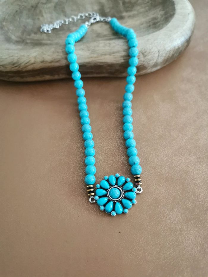 Raz de cou style cowboy country turquoise