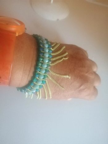 🌸Bracelet perles en verre facette et chaîne tombantes "ikita"🌸