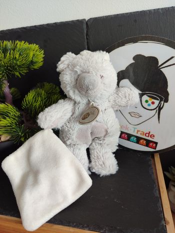 Doudou mouchoir ours baby nat' Les Câlins croix gris crème Rond Poils 3136