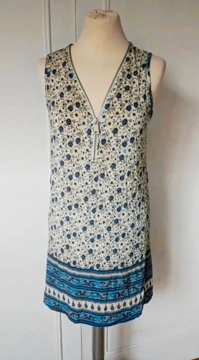 💎 robe femme vintage blanche motif petite fleur bleu t s 36 y2k 90s orcelly