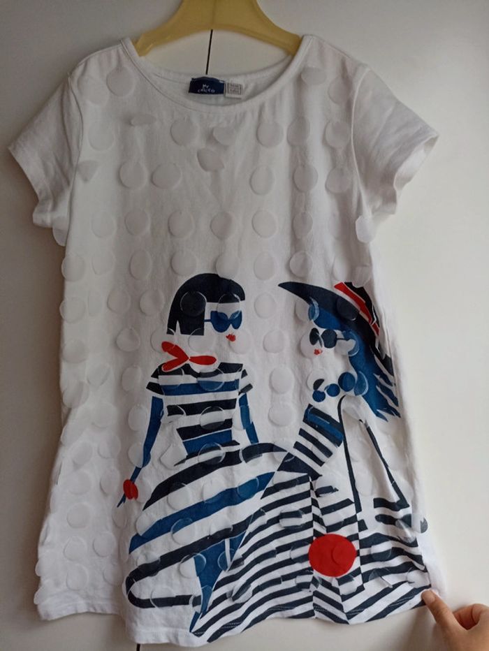 Robe courte fille été My Chicco 5 ans bleu blanc rouge