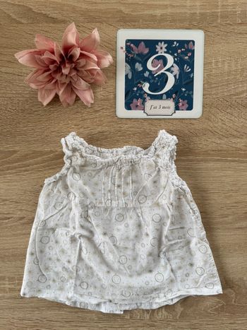 Débardeur blanc à motifs marrons Kimadi 3 mois TBE