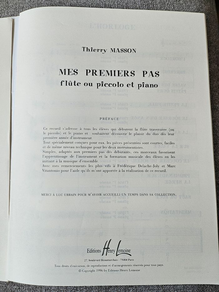 Partitions Collection mes premiers pas flûte ou piccolo et piano - photo numéro 3
