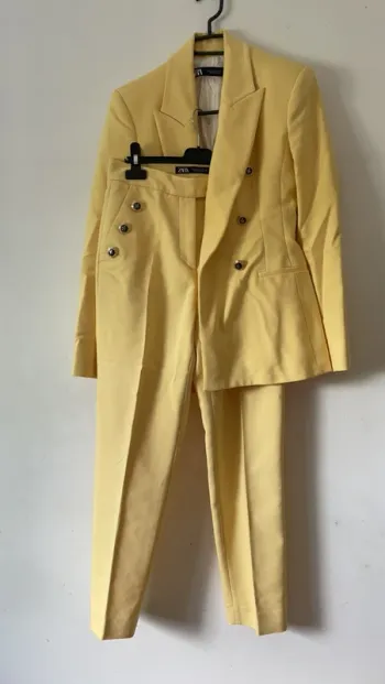 Ensemble Tailleur Jaune pâle Zara Veste Blazer + Pantalon XS/S 💛