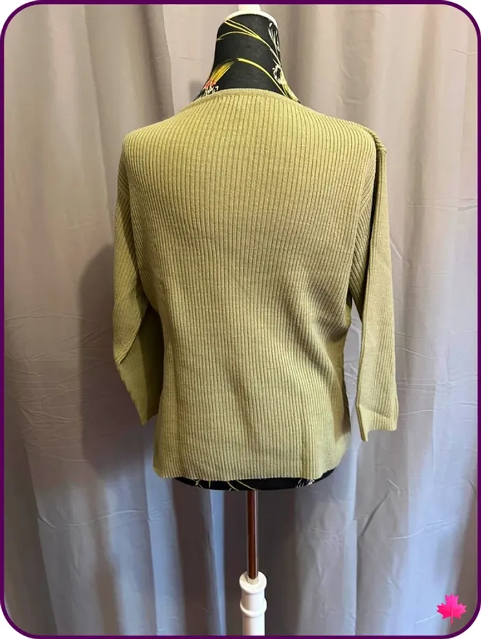 Pull en maille côtelée vert kaki Zamba T3 (équivalent L) - photo numéro 3