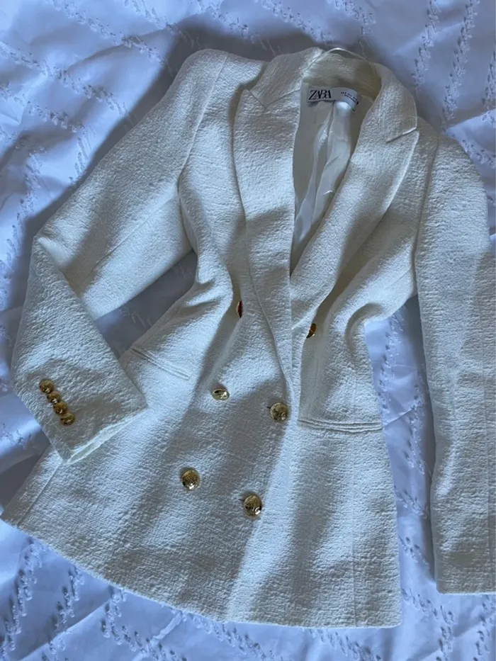 Veste blazer Zara tweed croisé taille S - photo numéro 2