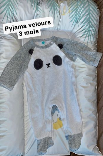 Pyjama velours panda mixte 3mois Tex