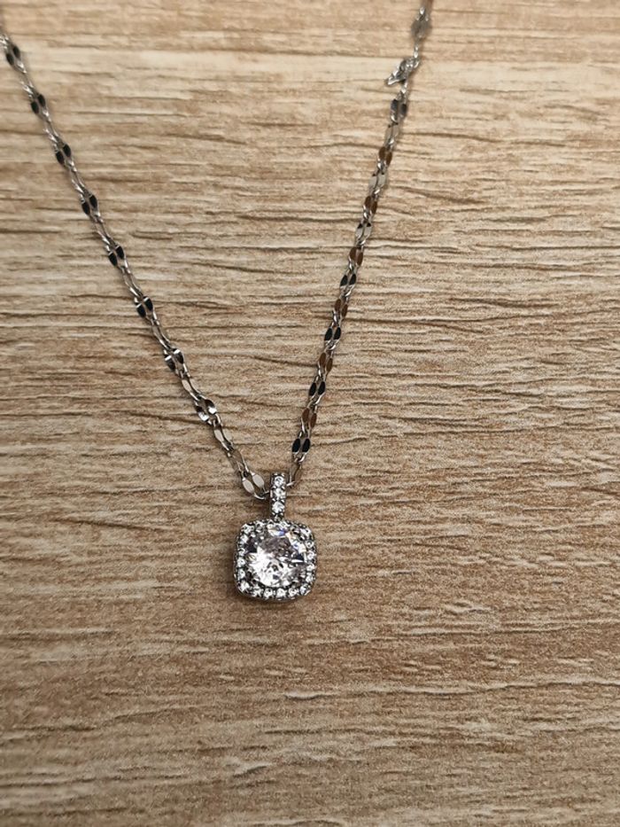 Collier Ras Coup Acier Argenté Zirconiums - photo numéro 8
