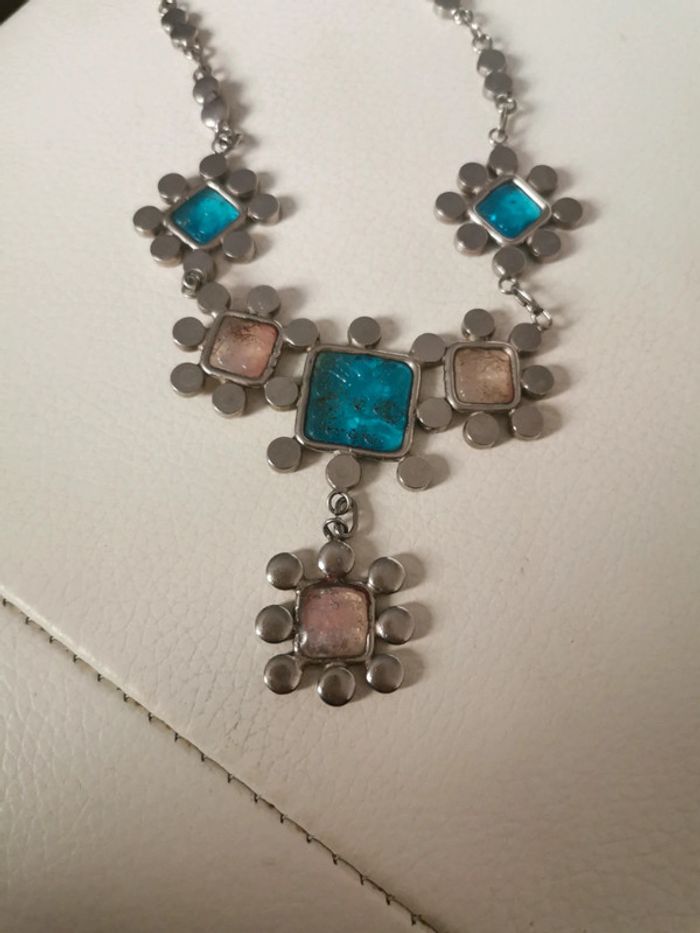 Collier artisan d art turquoise et rose - photo numéro 7