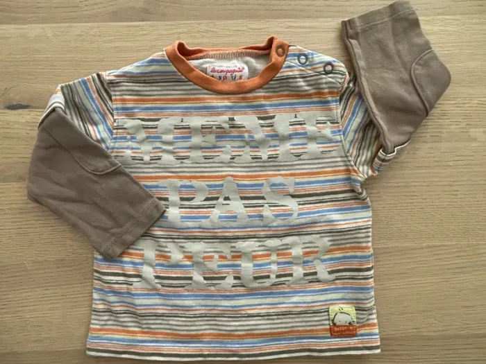 T-shirt manches longues marrons et à rayures La compagnie des petits 12 mois