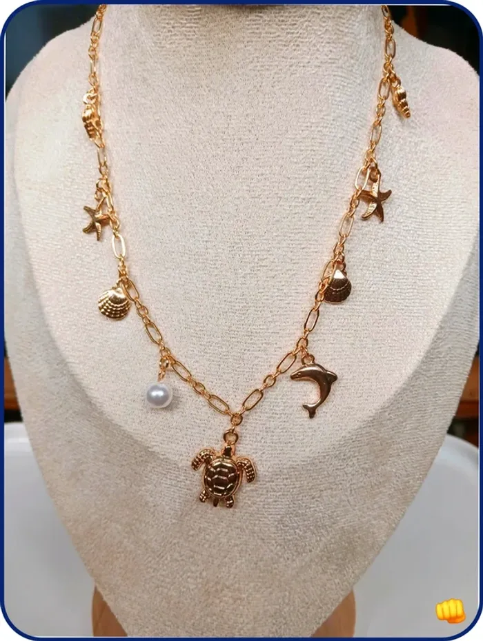 Collier Charms Marins Perle & Tortue tendance chic - photo numéro 2