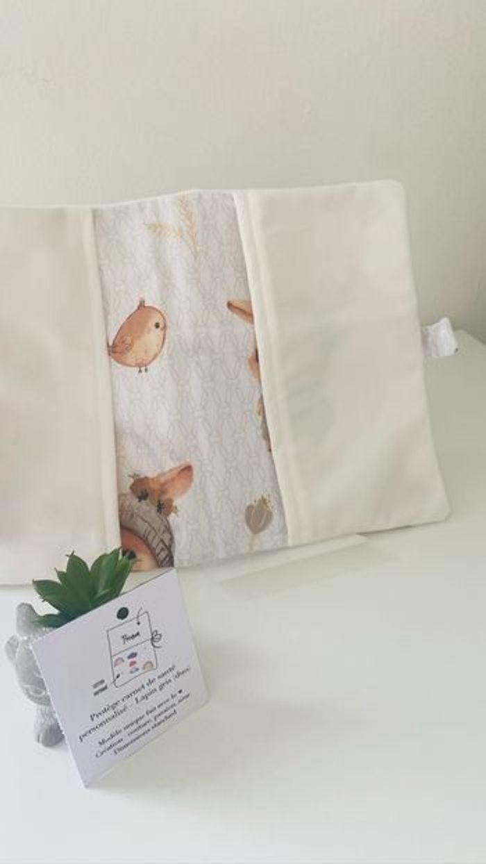 Protège carnet de santé personnalisable bébé enfant prénom lapins duo - photo numéro 3