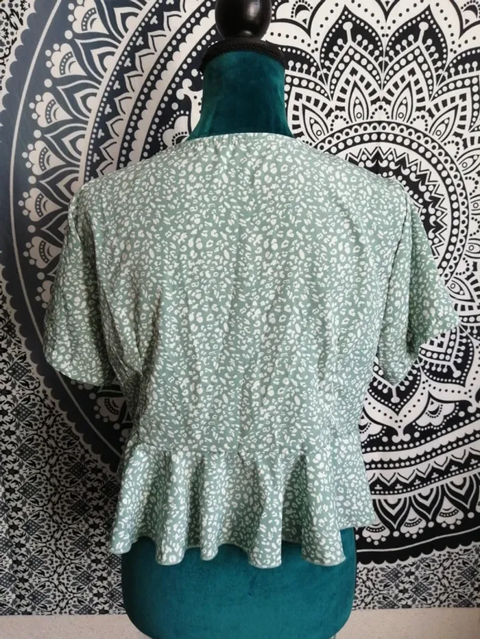 Top peplum vert d'eau motifs tâches léopard lien à nouer / shein / (L) - photo numéro 6