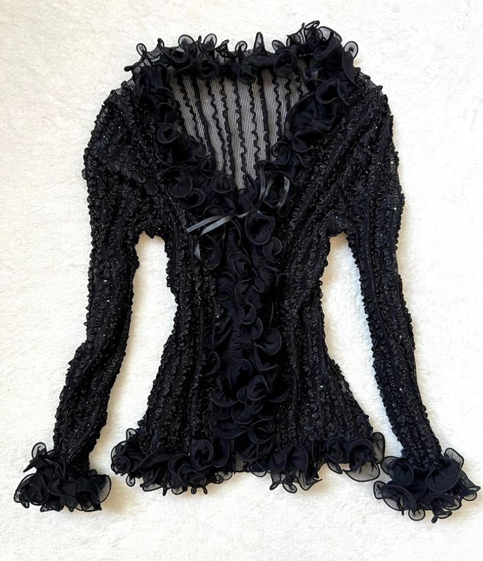 Blouse à volants froufrou pailletée Vampire Goth vintage 90s - Taille S/M