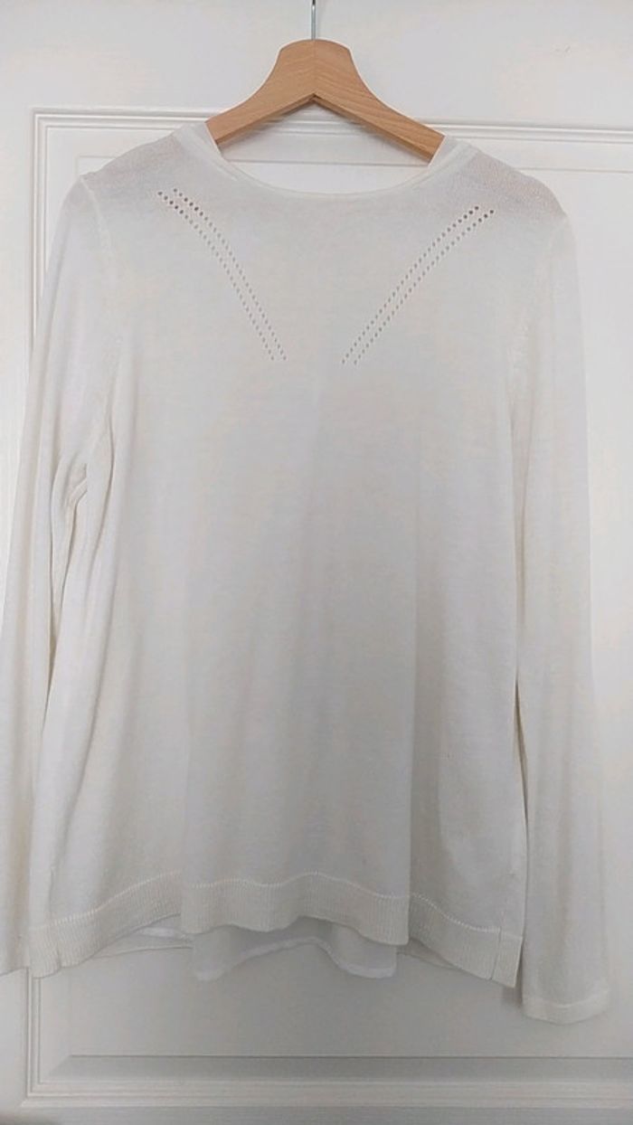 Pull blanc bi matière